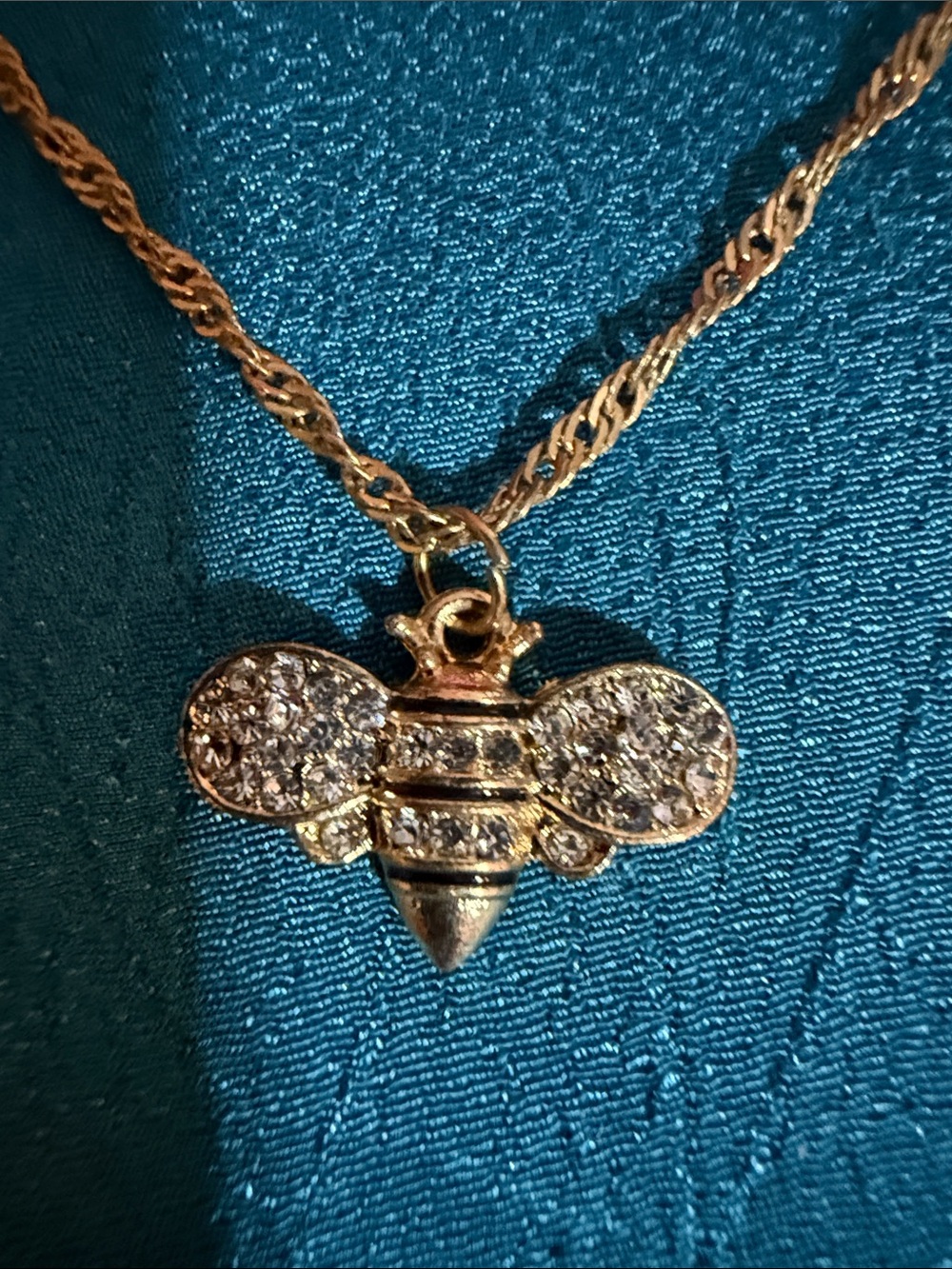 Gold Bee Pendant Necklace with Clear Crystal Accents